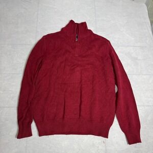 St. John's Bay Mens Sweater Red Knitted 1/4 Zip Long Sleeve Mock Neck Size M
